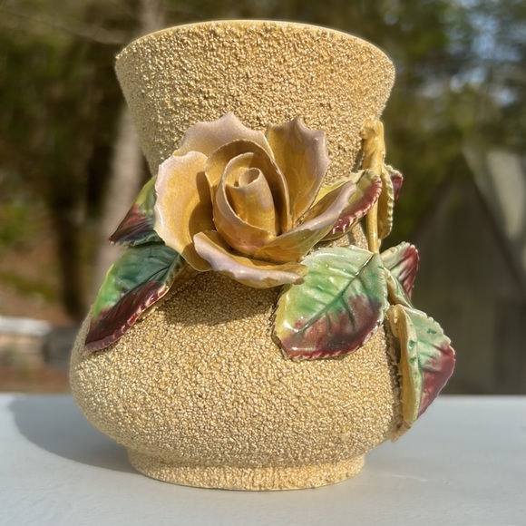 Vintage Sand Pottery 🌹 Floral Rose Bud Vase Bohemian Home Art Accent Decor - Picture 3 of 16